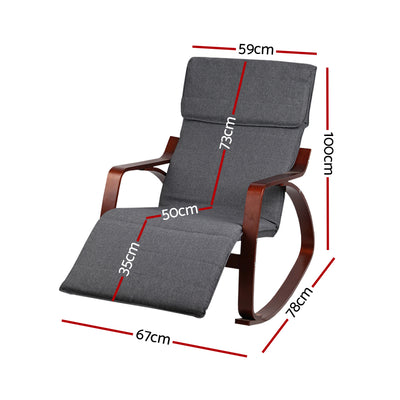 Dealsmate  Fabric Rocking Armchair with Adjustable Footrest - Charcoal