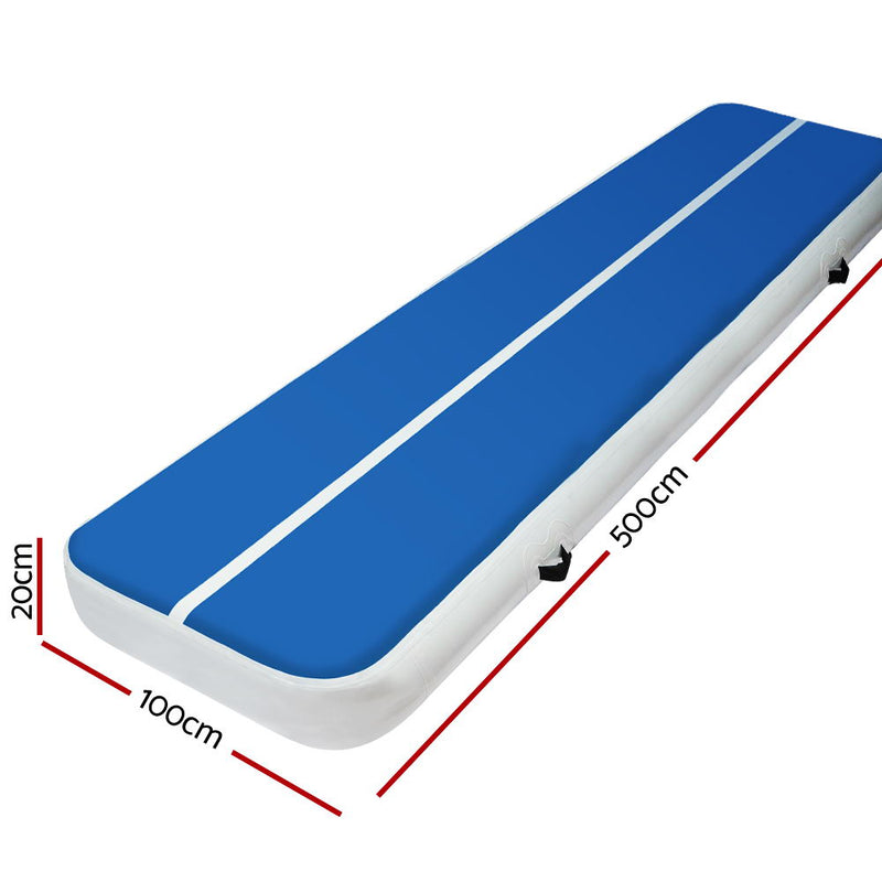 Dealsmate 5m x 1m Inflatable Air Track Mat 20cm Thick Gymnastic Tumbling Blue And White