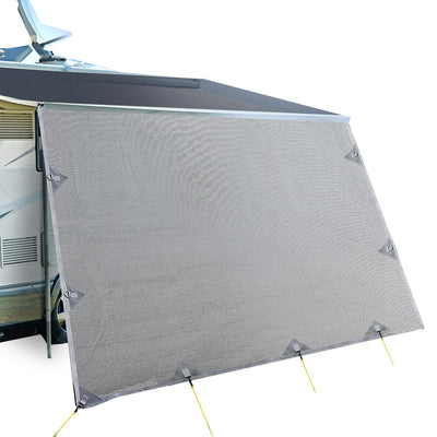 Dealsmate Caravan Privacy Screen Roll Out Awning 4.9x1.95M End Wall Side Sun Shade Grey