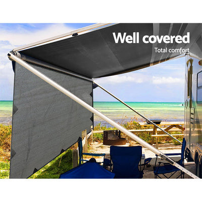 Dealsmate Caravan Privacy Screen Roll Out Awning 4.9x1.95M End Wall Side Sun Shade Grey