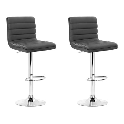 Dealsmate  2x Bar Stools Padded Leather Gas Lift Grey
