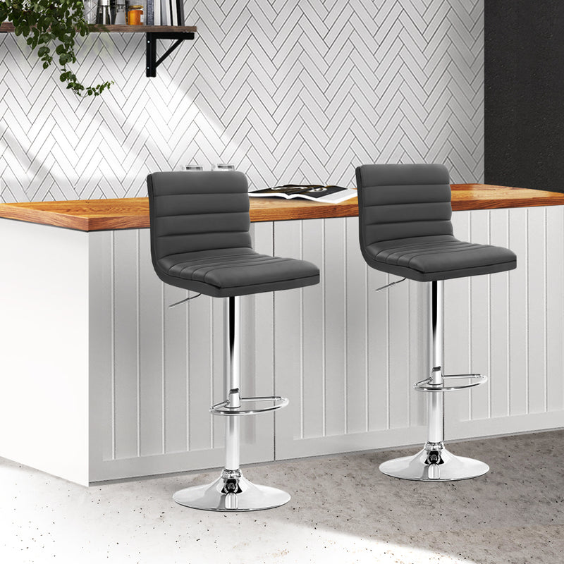 Dealsmate  2x Bar Stools Padded Leather Gas Lift Grey