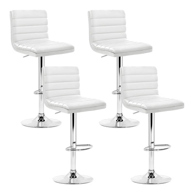 Dealsmate  4x Bar Stools Padded Leather Gas Lift White