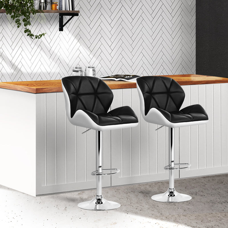 Dealsmate  2x Bar Stools Gas Lift Padded Leather Black & White