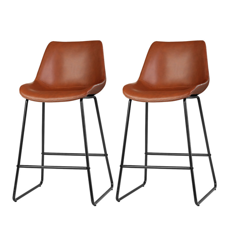 Dealsmate  Bar Stools Kitchen Counter Barstools Leather Metal Chairs Brown x2