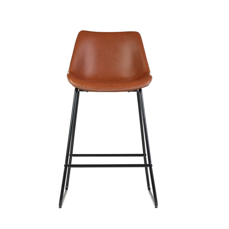 Dealsmate  Bar Stools Kitchen Counter Barstools Leather Metal Chairs Brown x2