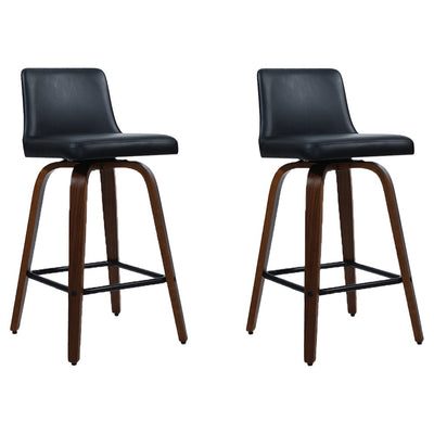 Dealsmate  2x Bar Stools Swivel Leather Padded Wooden