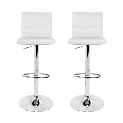 Dealsmate  2x Bar Stools Padded Leather Gas Lift White