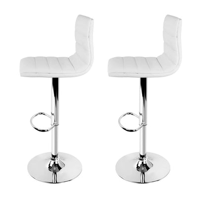 Dealsmate  2x Bar Stools Padded Leather Gas Lift White