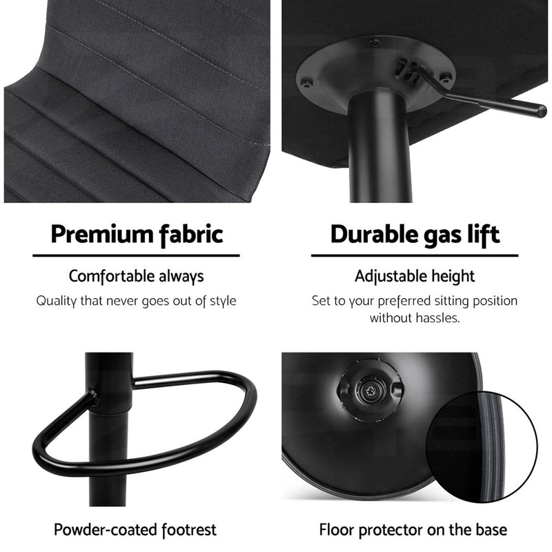 Dealsmate  2x Bar Stools Gas Lift Linen Fabric Black