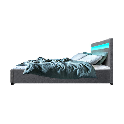 Dealsmate  Bed Frame Double Size LED Gas Lift Grey COLE