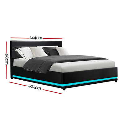 Dealsmate  Bed Frame Double Size LED Gas Lift Black LUMI