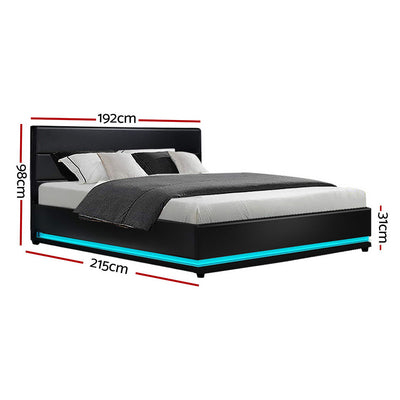 Dealsmate  Bed Frame King Size LED Gas Lift Black LUMI