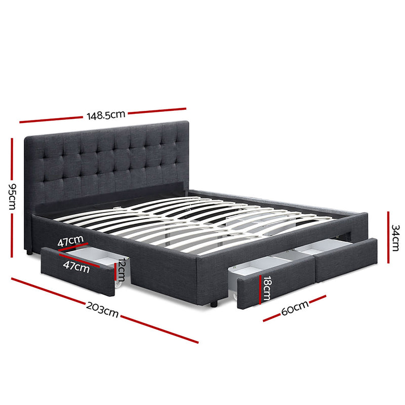 Dealsmate  Bed Frame Double Size with 4 Drawers Grey AVIO