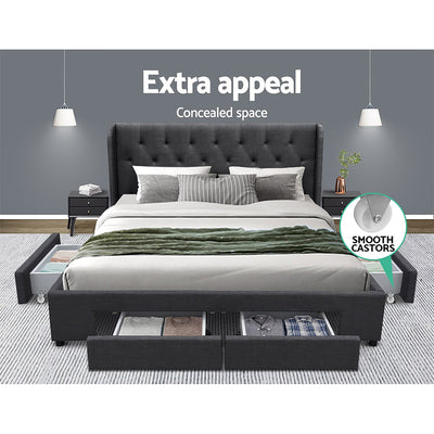 Dealsmate  Bed Frame King Size with 4 Drawers Charcoal MILA