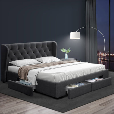 Dealsmate  Bed Frame King Size with 4 Drawers Charcoal MILA