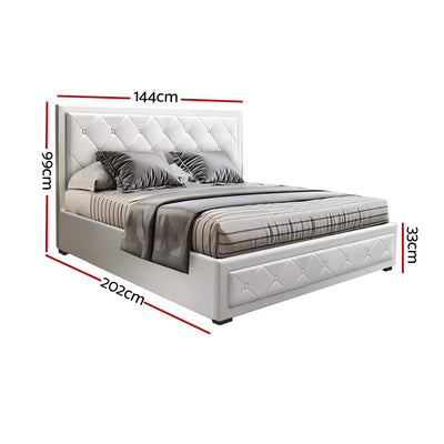 Dealsmate  Bed Frame Double Size Gas Lift White TIYO