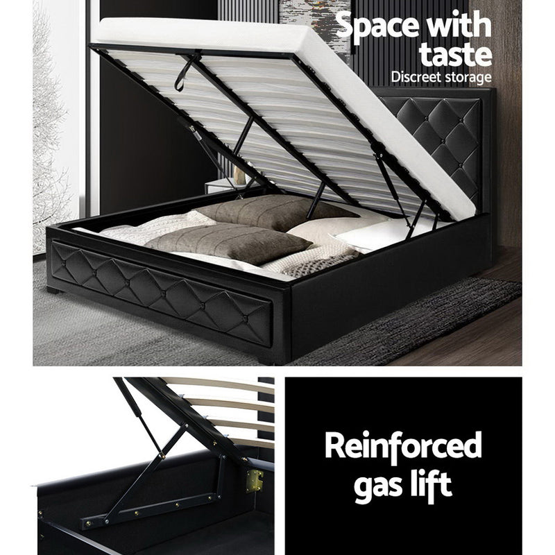 Dealsmate  Bed Frame Queen Size Gas Lift Black TIYO