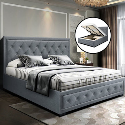 Dealsmate  Bed Frame Queen Size Gas Lift Grey TIYO