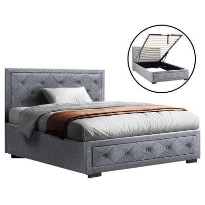 Dealsmate  Bed Frame King Single Size Gas Lift Storage Mattress Base Wooden Grey