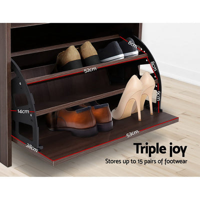 Dealsmate  Shoe Cabinet Bench Shoes Organiser Storage Rack Wooden Cupboard 15 Pairs