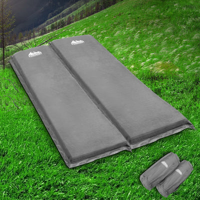 Dealsmate Weisshorn Self Inflating Mattress Camping Sleeping Mat Air Bed Double Set Grey