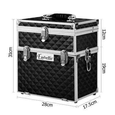Dealsmate  Portable Cosmetic Beauty Makeup Carry Case with Mirror - Diamond Black