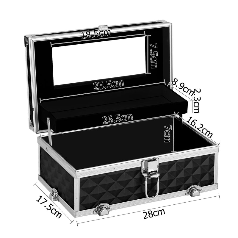 Dealsmate  Portable Cosmetic Beauty Makeup Carry Case with Mirror - Diamond Black