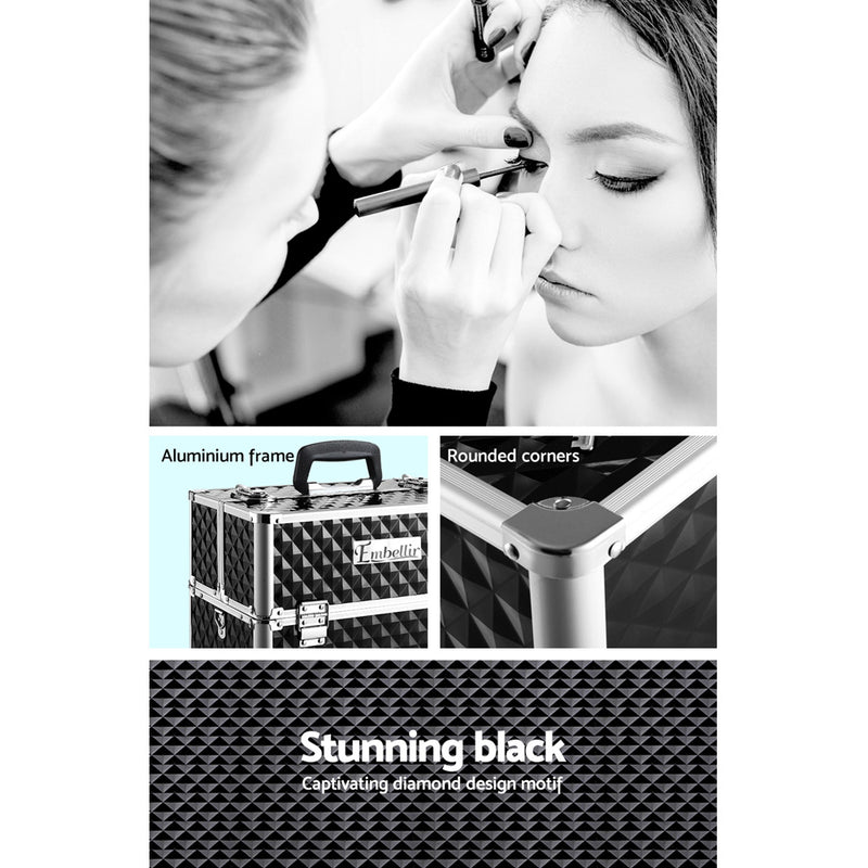 Dealsmate  Portable Cosmetic Beauty Makeup Case - Diamond Black