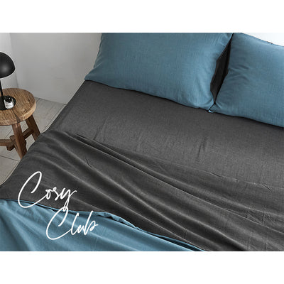 Dealsmate Cosy Club Cotton Bed Sheets Set Blue Grey Cover Double