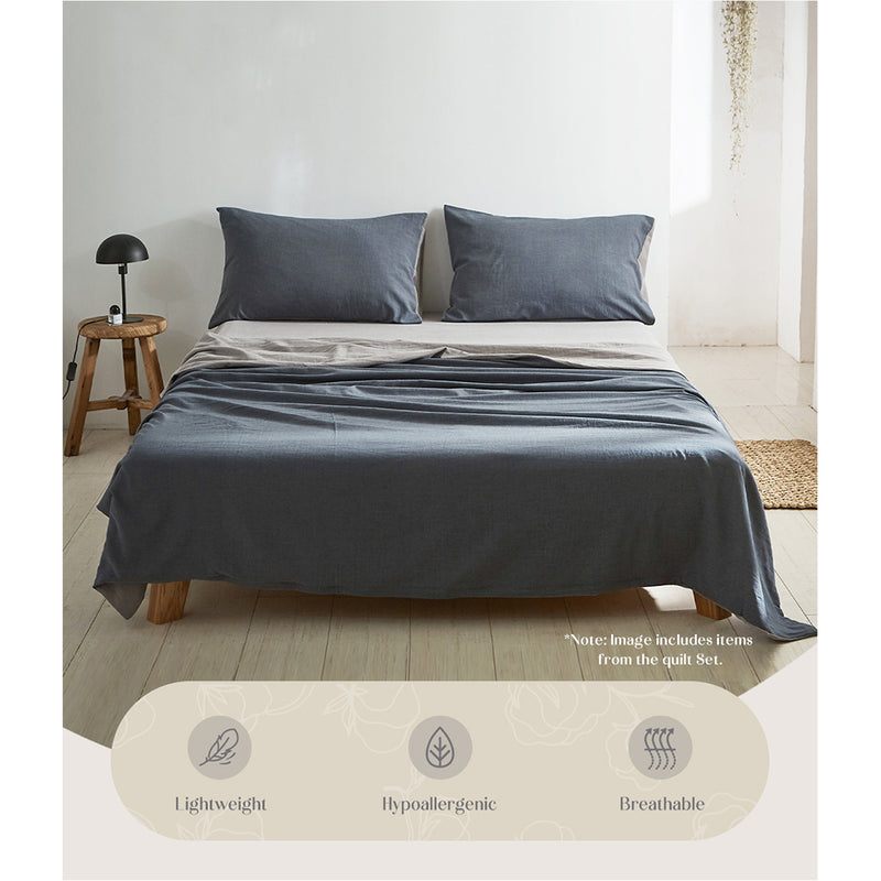 Dealsmate Cosy Club Cotton Bed Sheets Set Navy Grey Cover Double