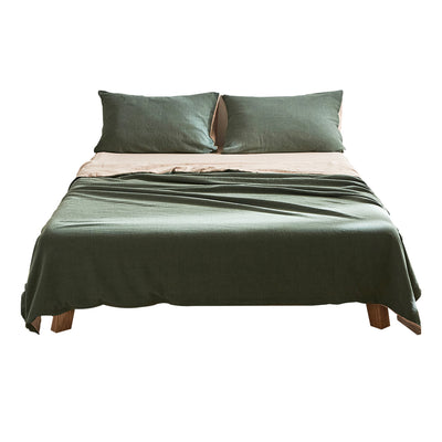 Dealsmate Cosy Club Cotton Bed Sheets Set Green Beige Cover Double