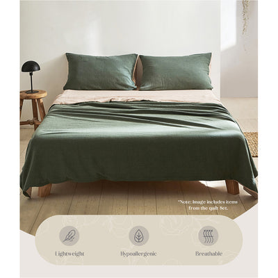 Dealsmate Cosy Club Cotton Bed Sheets Set Green Beige Cover Double