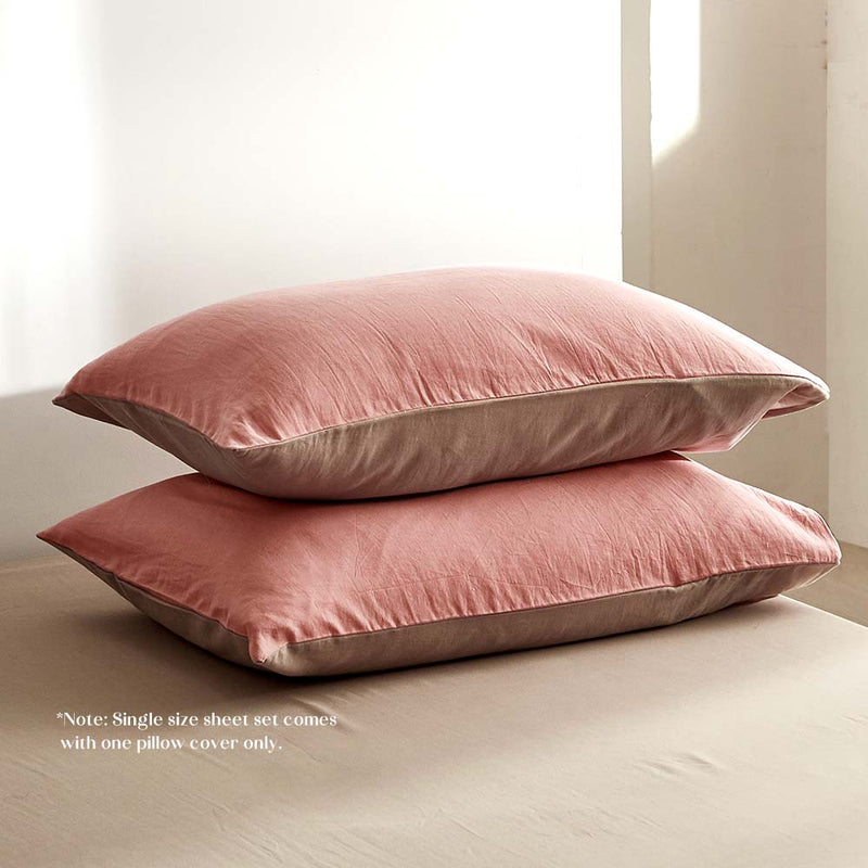 Dealsmate Cosy Club Cotton Bed Sheets Set Pink Brown Cover Double
