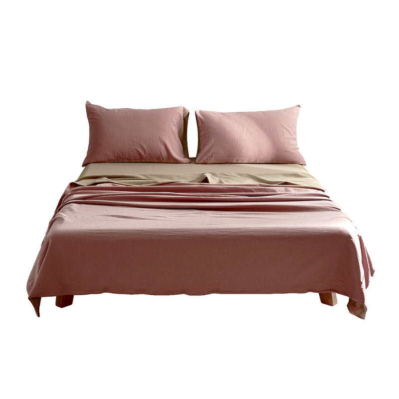 Dealsmate Cosy Club Cotton Bed Sheets Set Pink Brown Cover Double