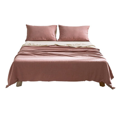 Dealsmate Cosy Club Cotton Bed Sheets Set Red Beige Cover Double