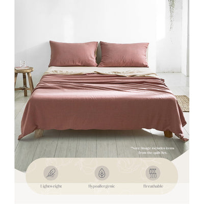 Dealsmate Cosy Club Cotton Bed Sheets Set Red Beige Cover Double