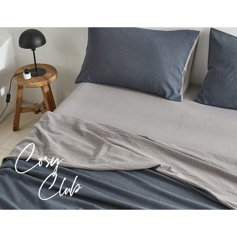 Dealsmate Cosy Club Cotton Bed Sheets Set Navy Grey Cover Single