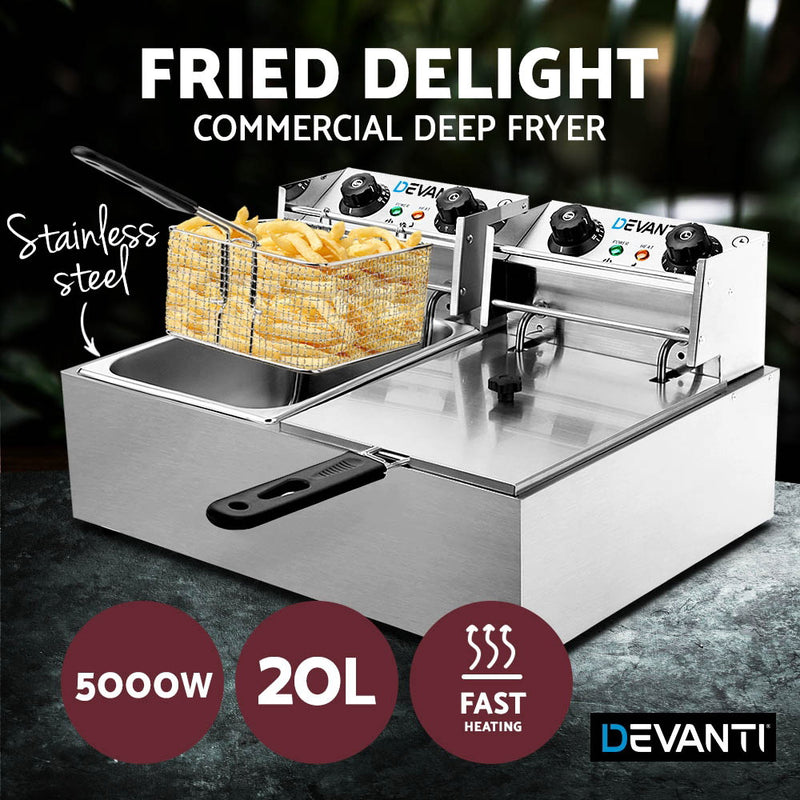 Dealsmate Devanti 20L Electric Commercial Deep Fryer Double Baskets 4400W
