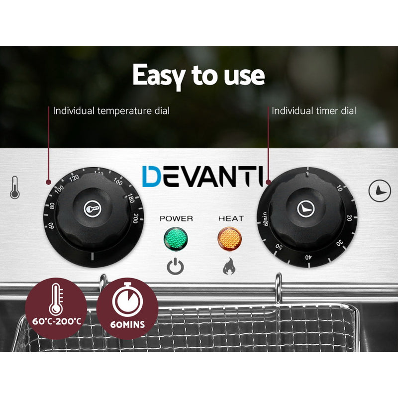 Dealsmate Devanti 20L Electric Commercial Deep Fryer Double Baskets 4400W