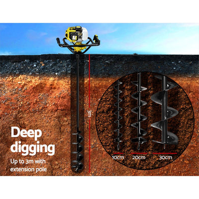 Dealsmate  92CC Post Hole Digger Petrol Drill Auger Extension Bits