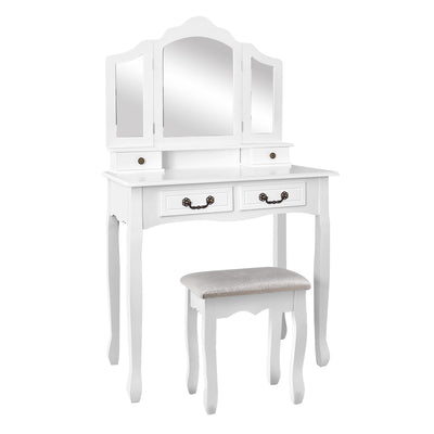 Dealsmate  Dressing Table Stool Set Foldable Mirror White