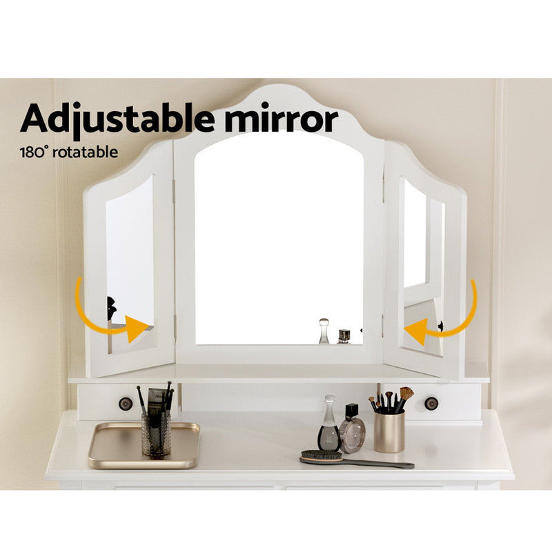 Dealsmate  Dressing Table Stool Set Foldable Mirror White