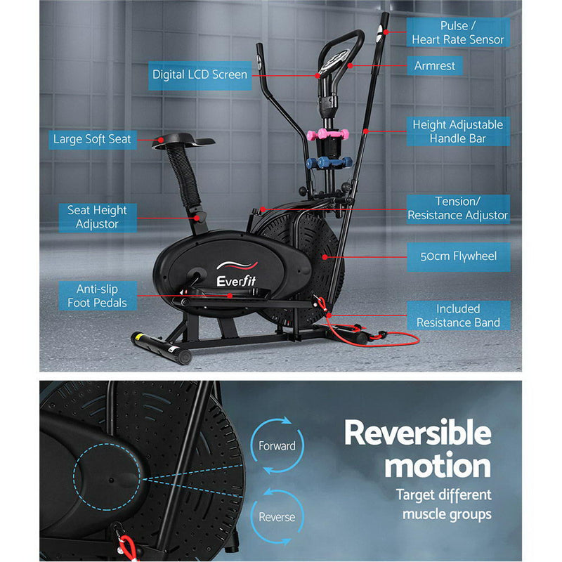 Dealsmate  Exercise Bike 6 in 1 Elliptical Cross Trainer Home Gym Indoor Cardio