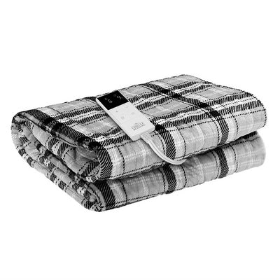 Dealsmate Giselle Bedding Electric Throw Rug Flannel Snuggle Blanket Washable Heated Grey and White Checkered