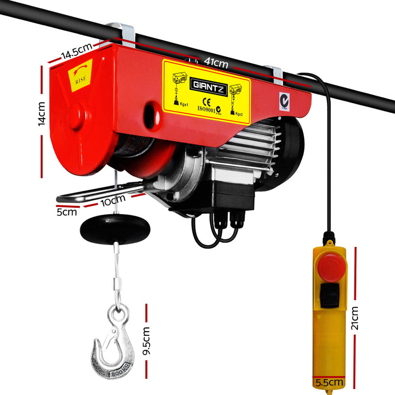 Dealsmate  Electric Hoist Winch 400/800KG Cable 20M Rope Tool Remote Chain Lifting