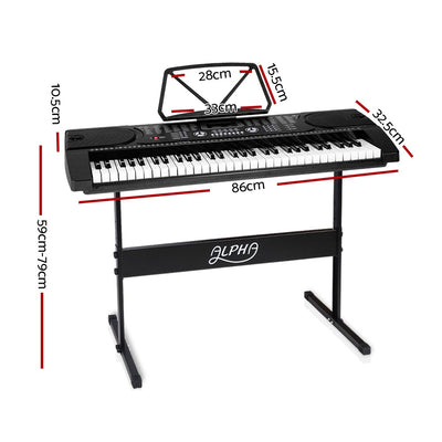 Dealsmate Alpha 61 Keys Electronic Piano Keyboard Digital Electric w/ Stand Beginner Black