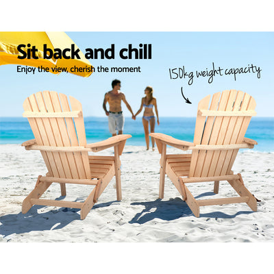Dealsmate  Adirondack Outdoor Chairs Wooden Beach Chair Patio Furniture Garden Natural Set of 2