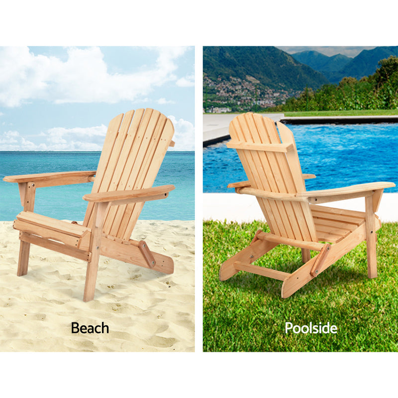 Dealsmate  Adirondack Outdoor Chairs Wooden Beach Chair Patio Furniture Garden Natural Set of 2