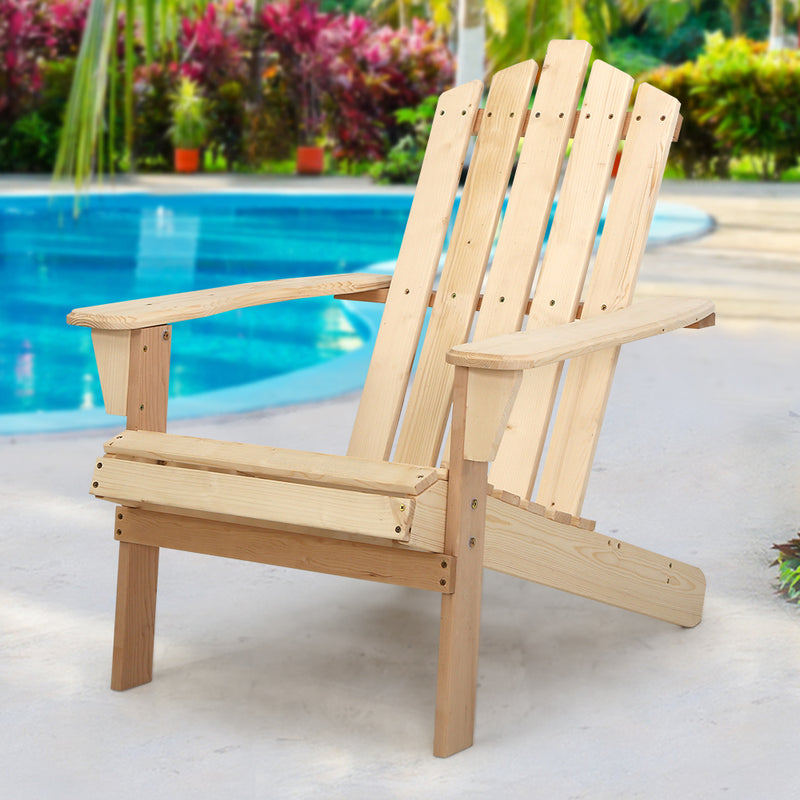 Dealsmate  Adirondack Outdoor Chairs Wooden Beach Chair Patio Furniture Garden Natural